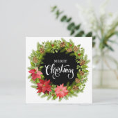 Vrolijk Kerstmis Poinsettia Bloemen krans bewerkba Feestdagenkaart (Staand voorkant)