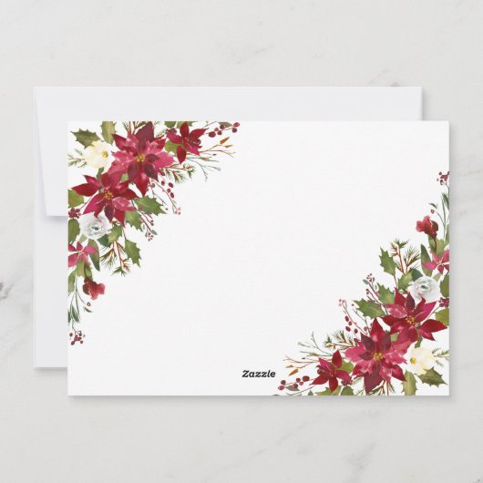 Vrolijk Kerstmis Poinsettia Gouden Foto Feestdagenkaart (Achterkant)