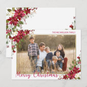 Vrolijk Kerstmis Poinsettia Gouden Foto Feestdagenkaart (Voorkant / Achterkant)