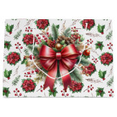Vrolijk Kerstmis Poinsettia Grote Gift Bag Groot Cadeauzakje (Voorkant)