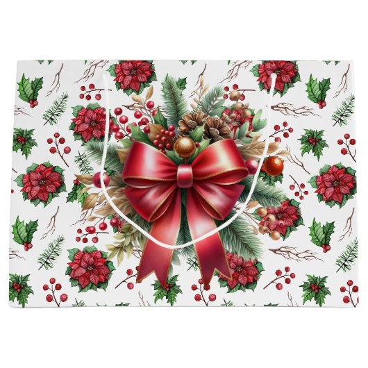 Vrolijk Kerstmis Poinsettia Grote Gift Bag Groot Cadeauzakje (Voorkant)