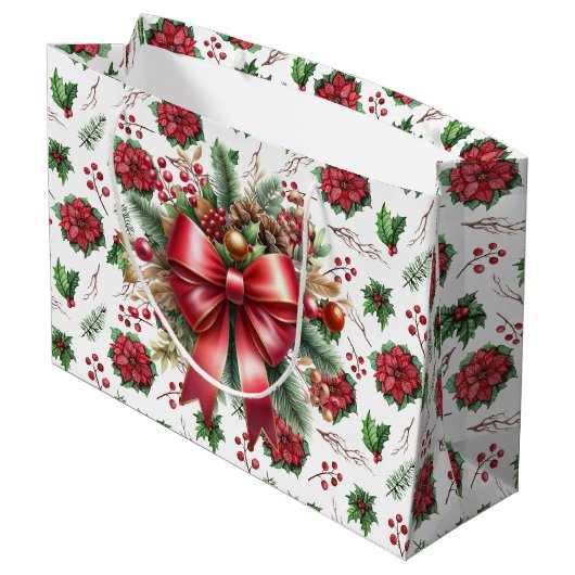 Vrolijk Kerstmis Poinsettia Grote Gift Bag Groot Cadeauzakje (Achterkant Gekanteld)