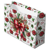 Vrolijk Kerstmis Poinsettia Grote Gift Bag Groot Cadeauzakje (Voorkant Gekanteld)