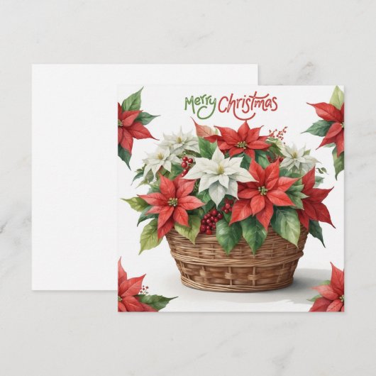 Vrolijk Kerstmis Poinsettia mand Feestdagenkaart (Voorkant / Achterkant)