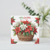 Vrolijk Kerstmis Poinsettia mand Feestdagenkaart (Staand voorkant)
