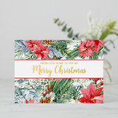 Vrolijk Kerstmis Pointsettia Pine Folie Vakantie K Feestdagenkaart (Staand Voorkant)