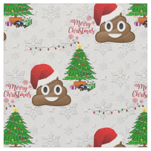 Vrolijk Kerstmis Poo Emoji Fabric Stof (Close Up)