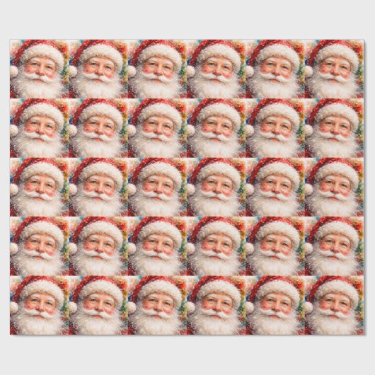Vrolijk Kerstmis Portret van Kerstman Cadeaupapier (Vlak)