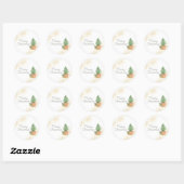 Vrolijk Kerstmis Potted Fir Tree en Kraft Parcel Ronde Sticker (Vel)