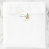 Vrolijk Kerstmis Potted Fir Tree en Kraft Parcel Ronde Sticker (Tas)