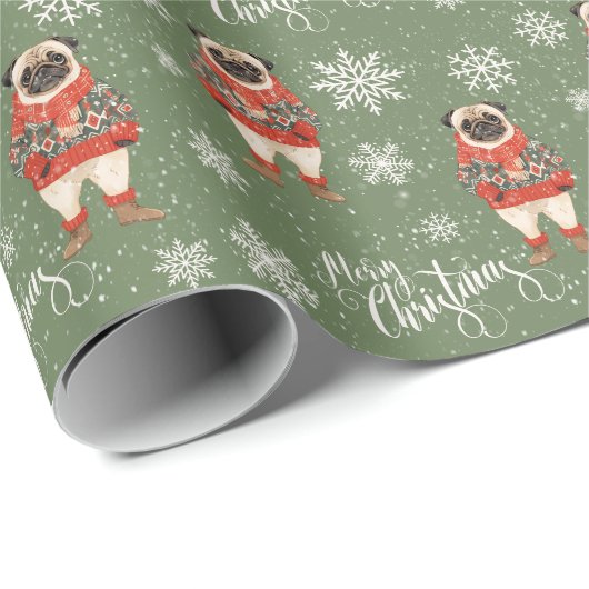Vrolijk Kerstmis Pug Dog Cadeaupapier (Rol Hoek)
