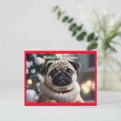 Vrolijk Kerstmis Pug Dog Feestdagenkaart (Staand voorkant)