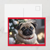 Vrolijk Kerstmis Pug Dog Feestdagenkaart (Voorkant / Achterkant)