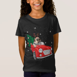 Vrolijk Kerstmis Pug Hond Rode Vrachtwagen Xmas Bo T-shirt