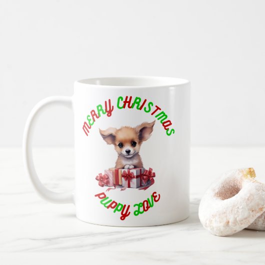 Vrolijk Kerstmis Puppy Liefde Koffiemok (Met donut)