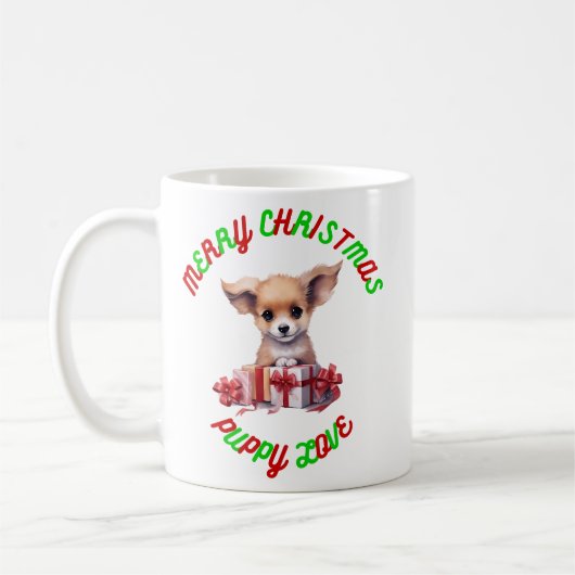 Vrolijk Kerstmis Puppy Liefde Koffiemok (Links)