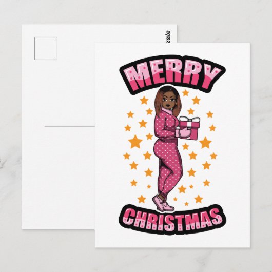 Vrolijk Kerstmis Pyjama Melanine X-mas Sweater Sis Briefkaart (Voorkant / Achterkant)