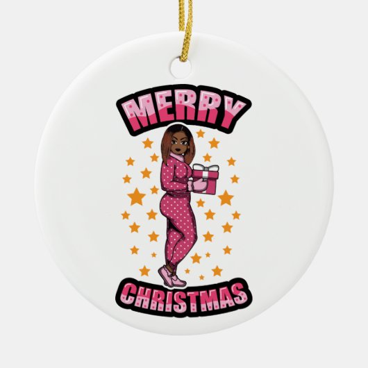 Vrolijk Kerstmis Pyjama Melanine X-mas Sweater Sis Keramisch Ornament (Voorkant)