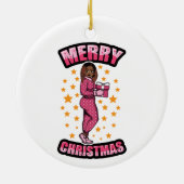 Vrolijk Kerstmis Pyjama Melanine X-mas Sweater Sis Keramisch Ornament (Achterkant)