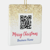 Vrolijk Kerstmis QR Code Bedrijfsnaam Gouden Glitt Keramisch Ornament (Rechts)