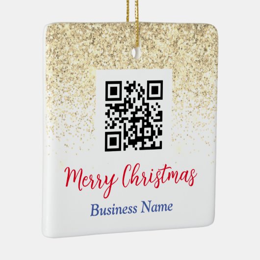 Vrolijk Kerstmis QR Code Bedrijfsnaam Gouden Glitt Keramisch Ornament (Rechts)