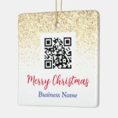 Vrolijk Kerstmis QR Code Bedrijfsnaam Gouden Glitt Keramisch Ornament (Links)