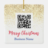 Vrolijk Kerstmis QR Code Bedrijfsnaam Gouden Glitt Keramisch Ornament (Achterkant)