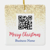 Vrolijk Kerstmis QR Code Bedrijfsnaam Gouden Glitt Keramisch Ornament (Voorkant)