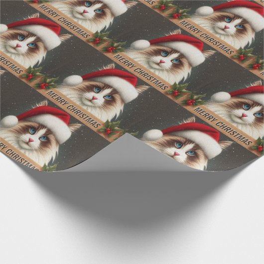 Vrolijk Kerstmis Ragdoll Kat, Kerstmis Santa Ragdo Cadeaupapier (Hoek)
