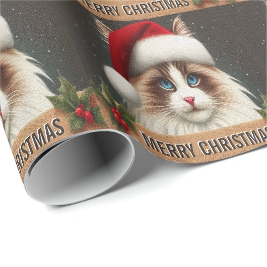 Vrolijk Kerstmis Ragdoll Kat, Kerstmis Santa Ragdo Cadeaupapier (Rol Hoek)