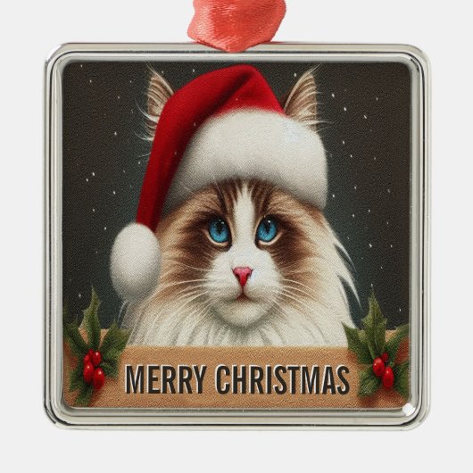 Vrolijk Kerstmis Ragdoll Kat, Kerstmis Santa Ragdo Metalen Ornament (Voorkant)