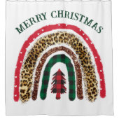 Vrolijk Kerstmis Regenboog Cheetah Print Douchegordijn (Voorkant)