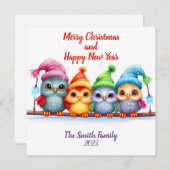 Vrolijk Kerstmis Regenboog Kleurrijke Uilen Feestdagenkaart (Voorkant / Achterkant)