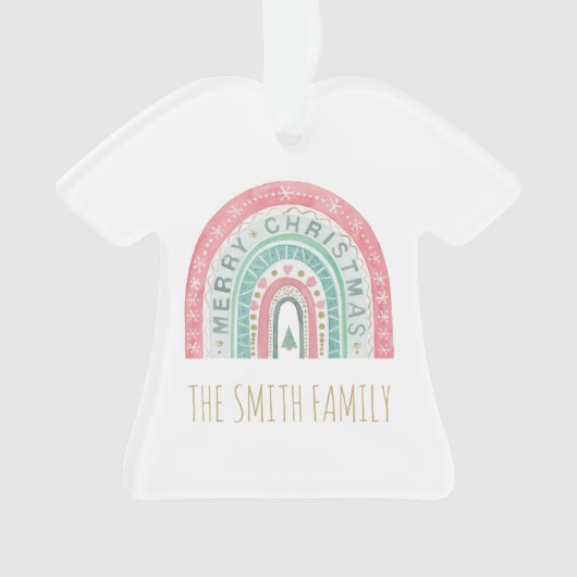 Vrolijk Kerstmis Regenboog Kunst Familienamen Jaar Ornament (voorkant)