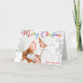 Vrolijk Kerstmis Regenboog Script Familie Foto Gev Feestdagen Kaart (Voorkant)