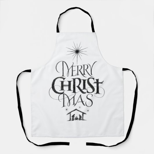 Vrolijk Kerstmis Religieuze houtskool Kalligrafie Schort (Voorkant)