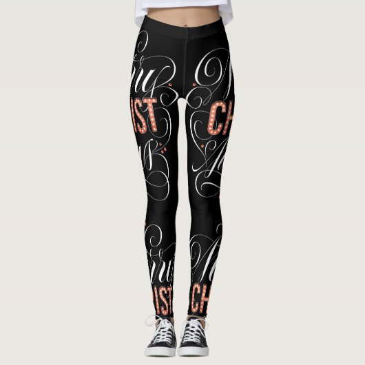 Vrolijk Kerstmis Religieuze Rode Marquee Lights Leggings (Voorkant)