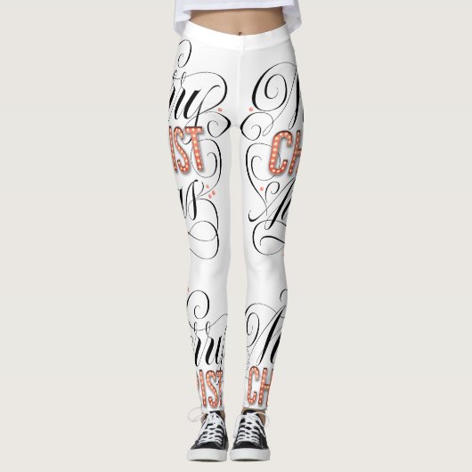 Vrolijk Kerstmis Religieuze Rode Marquee Lights Leggings (Voorkant)