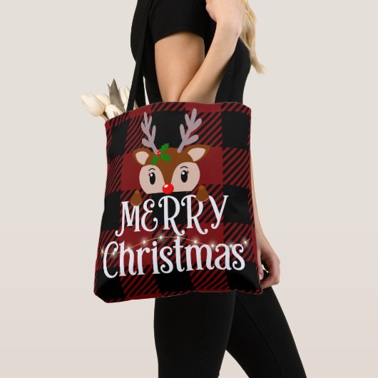 Vrolijk Kerstmis rendier aangepaste naam Tote Bag (Dichtbij)