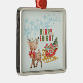 Vrolijk Kerstmis Rendier en Santa Sleigh Metalen Ornament (Rechts)