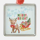 Vrolijk Kerstmis Rendier en Santa Sleigh Metalen Ornament (Voorkant)