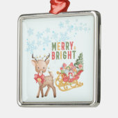 Vrolijk Kerstmis Rendier en Santa Sleigh Metalen Ornament (Links)