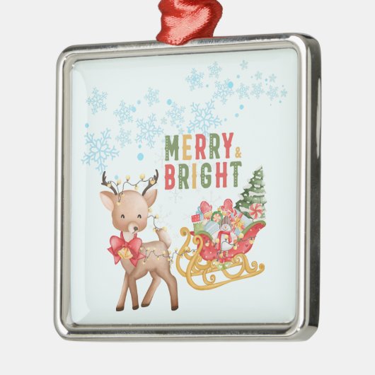 Vrolijk Kerstmis Rendier en Santa Sleigh Metalen Ornament (Links)