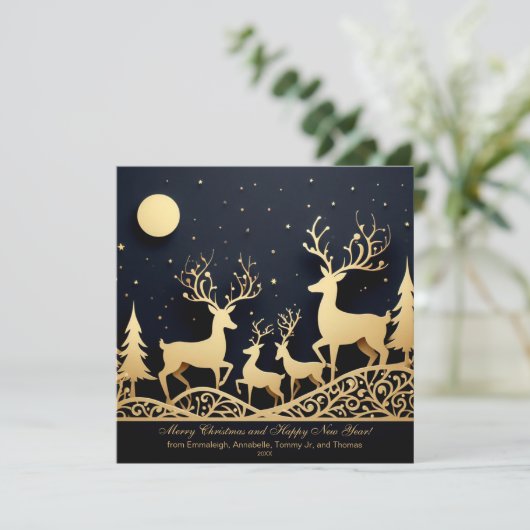 Vrolijk Kerstmis rendier familie foto Feestdagenkaart (Staand voorkant)