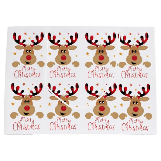 Vrolijk Kerstmis Rendier Gift tas Groot Cadeauzakje (Voorkant)