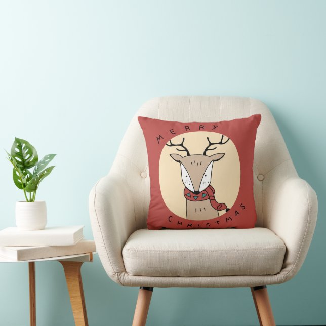 Vrolijk Kerstmis Rendier met Sjaal met Lichten Kussen (Stoel)