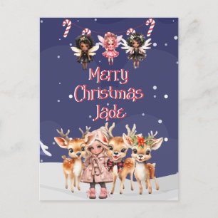 Vrolijk Kerstmis Rendier Peppermint Fairy w / Naam Briefkaart