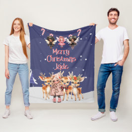 Vrolijk Kerstmis Rendier Peppermint Fairy w / Naam Fleece Deken