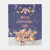 Vrolijk Kerstmis Rendier Peppermint Fairy w / Naam Fleece Deken (Voorkant)