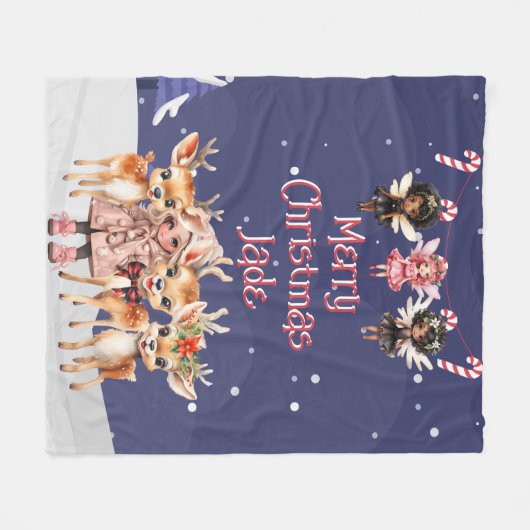 Vrolijk Kerstmis Rendier Peppermint Fairy w / Naam Fleece Deken (Voorkant (Horizontaal))